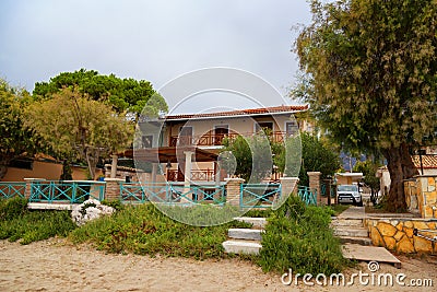 Typical summer house on the Alikanas beach, Zakynthos Island, Greece. Editorial Stock Photo